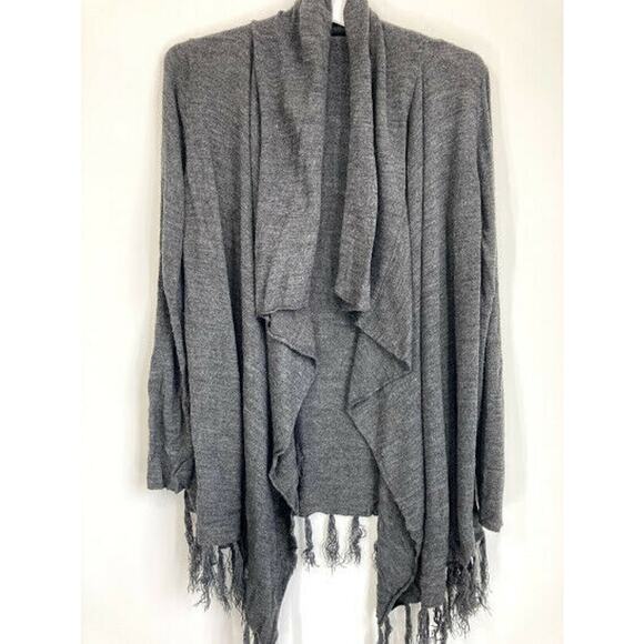 Heathered Gray Open Front Fringed Cardigan Sweater - Picture 1 of 7